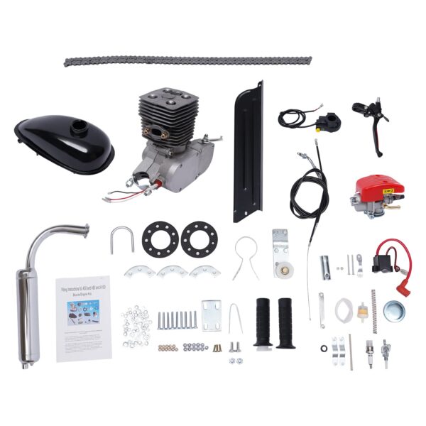 100CC Bicycle Motor Kit 2 Stroke Pedal Cycle Petrol Gas Motorized Motor Bike Modified Set Kit Upgraded Air Cooling Upgrade your bike to an electric one with this 100CC Gas Motor Bicycle Kit. Enjoy a faster ride with low fuel consumption, 150 miles per gallon, and easy installation. This kit includes all parts needed for the conversion.