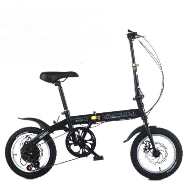 14 Folding Bicycle with Front and Rear Disc Brakes 6 Speed Variable Speed Generic Experience worry-free travel with this 14' folding bicycle featuring front and rear disc brakes. Easy to fold in 10 seconds, suitable for both men and women, and perfect for individuals under 180 pounds.