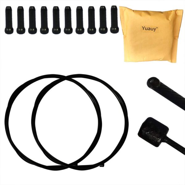 2 pcs Teflon Shift Cable Inner Derailleur Cable Stainless Steel 2100mm for MTB Mountain and Road Bicycle 10 PCs Black Alloy Cable Cap End Tip Crimp by Yuauy Size Yuauy presents a high-quality set of shift cables for MTB and Road Bicycles. Stainless Steel with Teflon Finishing ensures smooth operation and low friction. Compatible with all bikes. Package includes 2 Shift Cables and 10 Black Alloy Cable Cap End Tips.