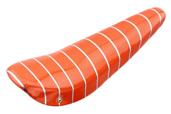 20 Banana Saddle SparkleOrange with Silver Stripes Lowrider Bike Seat Upgrade your bike with this 20' Banana Saddle in Sparkle/Orange featuring Silver Stripes. Crafted from durable vinyl, adding style and comfort to your ride.