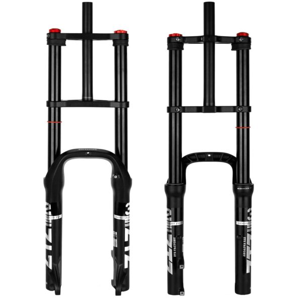 20 inch 4.0 Fat Tire Bike Air Suspension Fork 180mm Travel 135mm Hub Spacing QR 9mm Double Crown B Bolany Enhance your riding experience with the B Bolany 20*4.0inch fat tire fork. Perfect for snow bikes, electric bikes, MTBs, BMX, and more. Check your bike's specs before ordering.