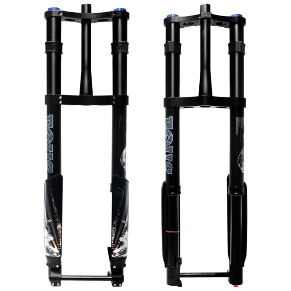 26 5.0 Fat Tire Electric Mountain Bike Fork Double Crown Inverted Air Suspension Thru Axle 15 150mm Travel 180mm Rebound Adjustment Enhance your biking adventure with the B Bolany 26-inch electric mountain bike fork. Designed for various bikes, this innovative inverted fork offers improved rigidity, sensitivity, and stability. Crafted from advanced aluminum alloy and air rods, it's lightweight and durable. Adjust hardness and softness with customizable features for a smooth ride on any terrain.