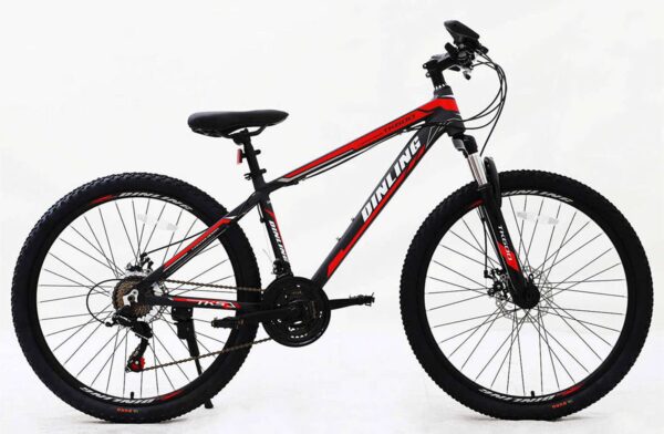 26 Comfort Hybrid Bike 21 Speed Aluminum Frame MTB for Men and Women City Commuting Cross Country Black Red Enjoy the sunshine with this durable 26' Hybrid Bike featuring an aluminum frame, suspension fork, and powerful disc brakes for a smooth ride. Perfect for commuting or leisurely rides.