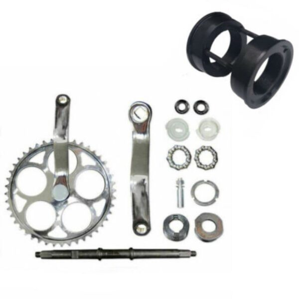 3PCS 44T Wide Crank Assembly Kit and BB Bottom Bracket CDHPOWER Chrome 44T Sprocket 410 Chain Upgrade your bicycle with the 3PCS 44T Wide Crank Assembly Kit and BB Bottom Bracket from CDHPOWER. This kit includes a Chrome Wide Crank with a 44T Sprocket that fits a 410 chain and is compatible with 9/16 inch pedals. Convert your 1 piece crank into a 3 piece crank with this kit, essential for 4-stroke or pull start bicycle engine kits. Please note that the package includes 1 set of 44T 3 pcs wide crank kit and 1pc BB Bottom Bracket.