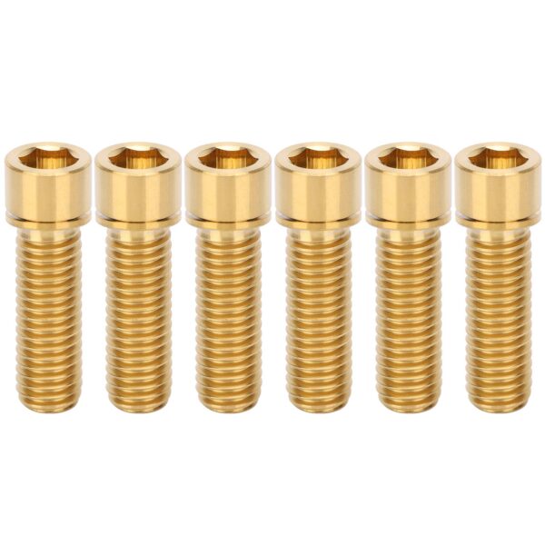 6 Pieces M8 x25mm Headset Stem Screw Alloy Golden Dilwe Brand Size Features Upgrade your cycling experience with these 6 Pieces M8 x25mm Headset Stem Screws from Dilwe. Made of high-strength, lightweight alloy, these screws are perfect for cycling enthusiasts. Easy to install and disassemble, they offer precise threading with CNC cutting. Don't worry about using them in humid conditions, as their resistance is top-notch.