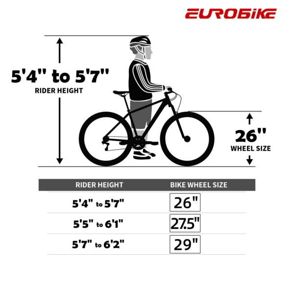 61CESVb 2tL Explore the outdoors with the EUROBIKE Folding Mountain Bike. This 26" bike features a 21-speed system, carbon steel frame, alloy wheels, and front and rear disc brakes. With a frame size of 17" and a weight limit of 330 lbs, it's perfect for riders between 5'4" and 6'0". Foldable and compact, this bike is easy to transport in a car trunk after folding. Assembly is a breeze, taking only 15-25 minutes to complete.