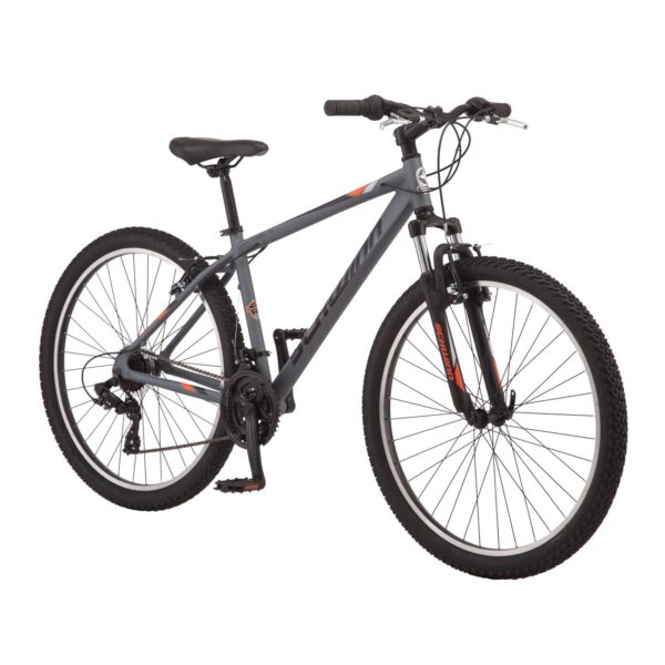 Conquer any terrain with the Schwinn High Timber Mountain Bike! Lightweight aluminum frame, 21 speeds, and 27.5-inch wheels for riders 5’4” to 6’2”. Perfect for trails or neighborhood rides.