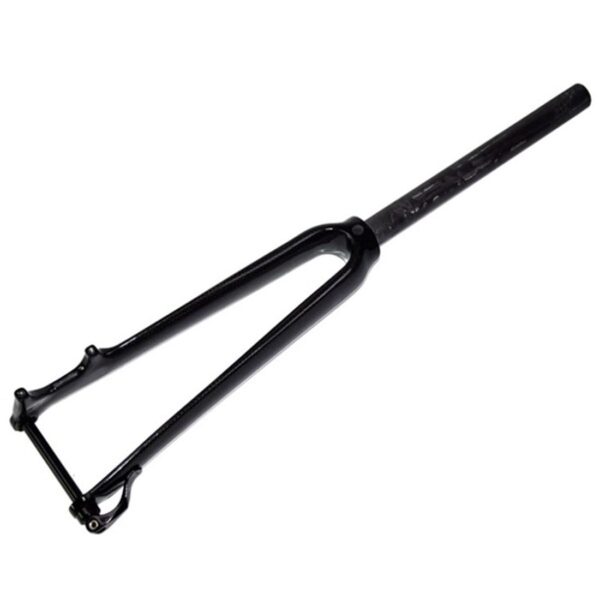 700C Carbon Rigid Fork Disc Brake Road Bike Fork 1 18 Straight Front Fork Thru Axle 12x100mm by HIMALO Enhance your road bike with this high-strength, lightweight carbon fork. Absorb road vibrations for a smoother ride. Size: 1-1/8' straight steerer tube, 300mm length, thru axle 12x100mm.