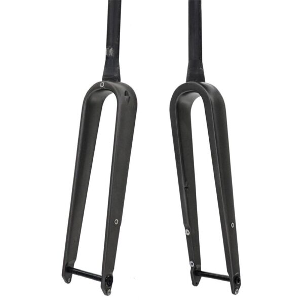 700C Carbon Rigid Fork Gravel Road Bike Fork Disc Brake 12 100mm Thru Axle Front Fork 1 12 Tapered with Shelf Hole Brand HIMALO Size Our store offers a high-quality Carbon Rigid Fork suitable for gravel and road bikes. Made of full carbon fiber, it's lightweight at 560g, enhancing your riding experience with its durability and performance.