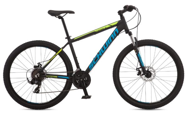 710m5b St4L Conquer new trails with the Schwinn Mesa 2 Mountain Bike! Ideal for riders 5’2” to 5’6”, featuring a mountain-tuned aluminum frame, 21-speed drivetrain, and responsive disc brakes.