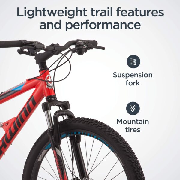 71SZU 8Y8nL Ride with confidence on the Schwinn Protocol Men and Women Mountain Bike. Lightweight aluminum frame, full suspension, and 21-speed drivetrain for smooth rides. Choose from 26" or 27.5" wheel options.