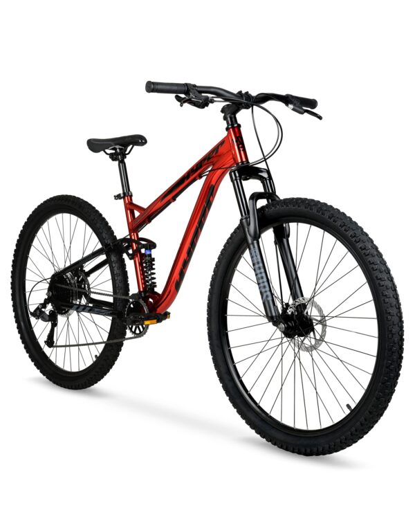 71WA JnXDUL Explore the trails with confidence on our Hyper Mountain Bike. Featuring a 29-inch lightweight aluminum frame, Shimano 9-speed shifters, and full suspension for a smooth ride. Conquer any terrain in style!