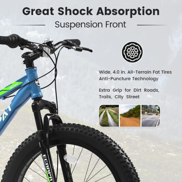 71b 7I6Om3L Conquer any terrain with this 24-inch Fat Tire Mountain Bike. Featuring shock-absorbing forks, 7-speed transmission, and double disc brakes for safety. Enjoy a comfortable and thrilling ride!