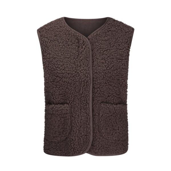 71nfsN608gL Stay warm and stylish with this Collarless Full Zip Fleece Jacket for Women. Featuring a V-neck design, sleeveless style, and convenient pockets, this knit vest coat is perfect for any casual occasion.