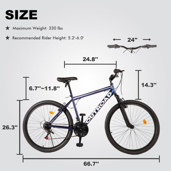 71vZ8avzR L Experience the thrill with the Max4out 26'' Mountain Bike! 21-speed shift, front suspension, and double disc brakes offer safety and control. Easy assembly in 15-20 minutes.