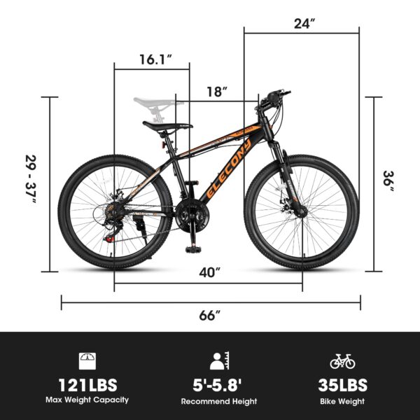 71yJh5U F8L Experience the ultimate ride with our 24" Mountain Bike! Featuring an Aluminum Frame for strength and agility, 21 Speed Drivetrain for smooth gear shifts, and Powerful Dual Disc Brakes for precise control.