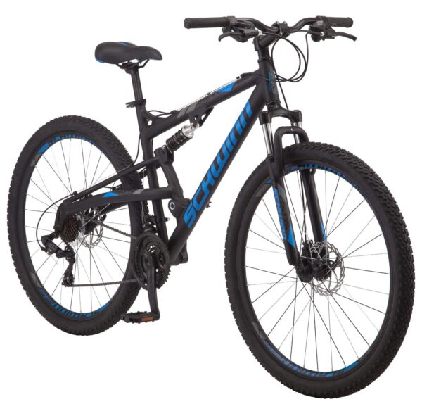 81 BO4lb69L Conquer any trail with the Schwinn S29 Mountain Bike. 29" wheels, dual-suspension, 21-speed shifters, and mechanical disc brakes for ultimate performance.