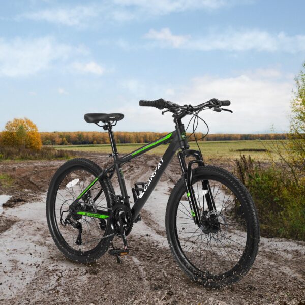 814qd4Qg1NL 1 Hit the trails with the Elecony 26" Mountain Bike featuring a durable steel frame for a smooth ride. Its mechanical disc brakes offer precise stopping power while the Shimano shifter provides 21 speeds for versatile terrain. With high-quality tires and 85% assembly, this bike is ready to roll.