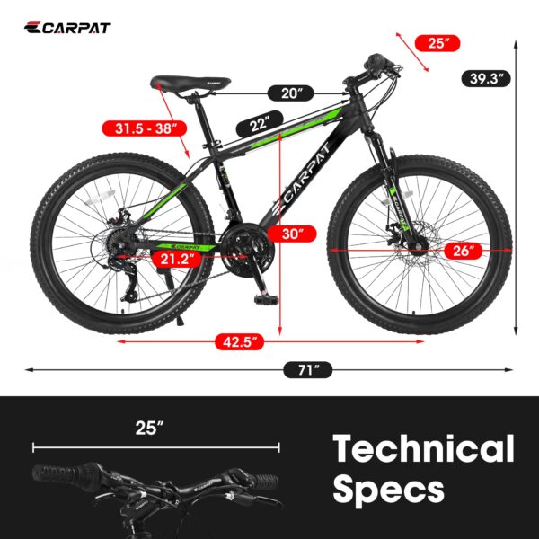 817hS2 Hit the trails with the Elecony 26" Mountain Bike featuring a durable steel frame for a smooth ride. Its mechanical disc brakes offer precise stopping power while the Shimano shifter provides 21 speeds for versatile terrain. With high-quality tires and 85% assembly, this bike is ready to roll.