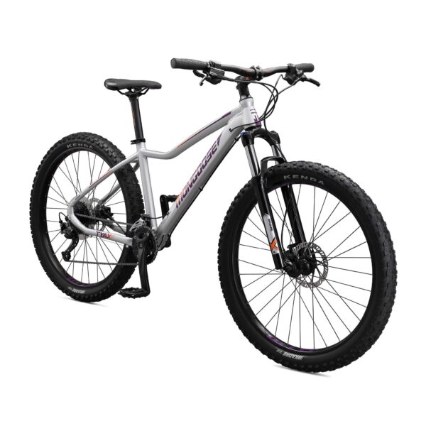 81J TN69i1L Conquer rugged trails with the Mongoose Tyax Comp Mountain Bike. Lightweight aluminum frame, 18-speed drivetrain, and hydraulic disc brakes for superior performance. Find your perfect fit with 27.5-29" wheels.