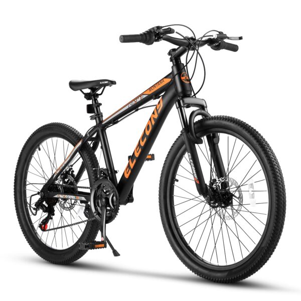 81YqjD7JU7L Experience the ultimate ride with our 24" Mountain Bike! Featuring an Aluminum Frame for strength and agility, 21 Speed Drivetrain for smooth gear shifts, and Powerful Dual Disc Brakes for precise control.