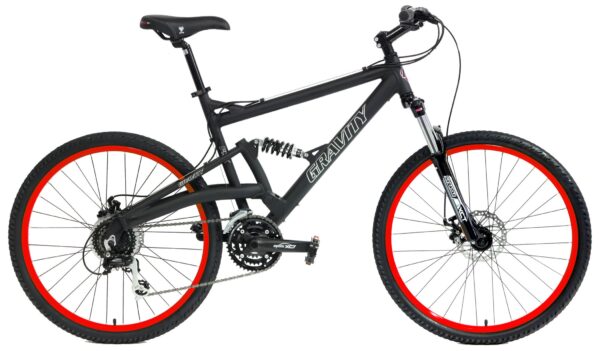 81eJAuKoczL Explore the trails with the Gravity FSX 2.0 mountain bike! Featuring a lightweight aluminum frame, adjustable suspension, and reliable Shimano drivetrain. Ideal for riders of all levels.