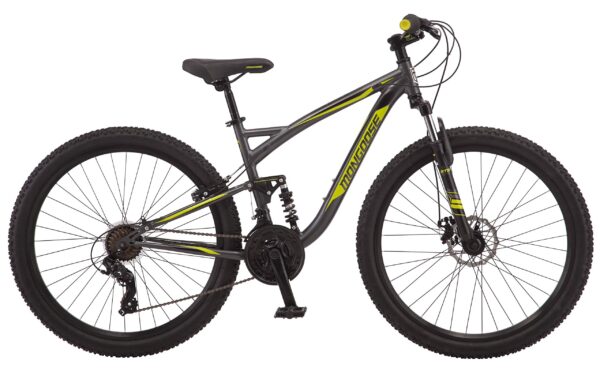 81pgqFOHfuL Conquer any terrain with the Mongoose Status Mountain Bike. Lightweight aluminum frame, 21-speed, front disc brake, and rear V-brake for precise stopping power. 27.5-inch wheels for stability. Easy height adjustments with quick release saddle.