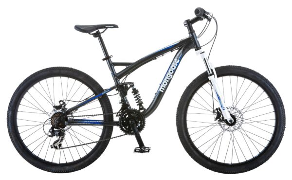 Experience smooth rides with the 26" Mongoose Men's Detour Mountain Bike. Features an 18" aluminum frame, Element front suspension fork, 21-speed Shimano rear derailleur, and front & rear disc brakes for ultimate control. Perfect for various terrains.