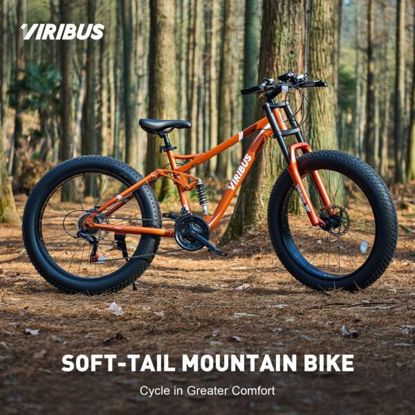 913jdNbU7lL Conquer any terrain with the Viribus 26" Full Suspension Fat Tire Mountain Bike. Featuring a durable aluminum alloy frame, Shimano 21-speed gear system, and powerful disc brakes for a safe and comfortable ride. Includes gloves and light.