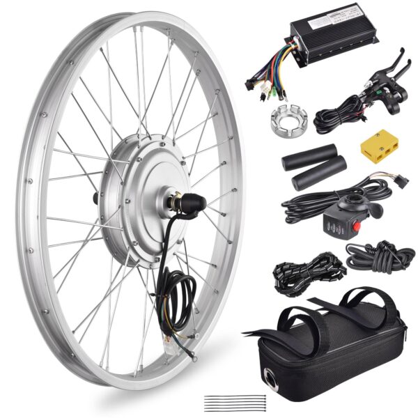 AW Electric Bicycle Front Wheel 2024Inch E Bike Conversion Kit 36V 750W Ebike Wheel Kit Thumb Throttle Hub Bicycle Conversion Motor Kit Brand AW Upgrade your bicycle with the AW Electric Bicycle Front Wheel Conversion Kit. This powerful and efficient kit features a 36V 750W brushless hub motor, reaching speeds of up to 45 KM/H. The durable aluminum alloy frame supports up to 220 Lbs and is compatible with various brake types for easy assembly. Stay environmentally-friendly with the hand brakes that automatically shut off the motor to save energy.