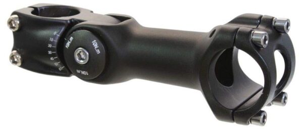 Adjustable Stem 125mm Forged Alloy 0 60° Sunlite Fits 25.4mm 31.8mm Handlebars Enhance your mountain biking experience with the Sunlite Adjustable Stem. Crafted from high-quality Forged Alloy, this stem offers flexibility with its adjustable angle ranging from 0° to 60°. It comes with shims included for easy installation. Safety-certified by EN MTN, this universal black stem fits both 25.4mm and 31.8mm handlebars, providing versatility and durability for your biking needs.