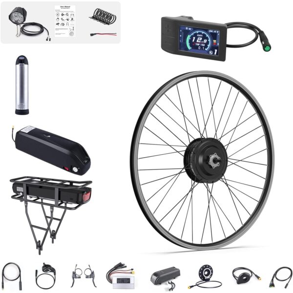 BAFANG 48V 500W Front Hub Motor Electric Bike Conversion Kit with Battery for 20 26 27.5 700C Inch Front Wheel eBike Drive System LCD Display PAS Upgrade your bike with the versatile BAFANG 48V 500W Front Hub Motor Electric Bike Conversion Kit. Includes battery options, wide compatibility, sturdy drive system, and easy installation.