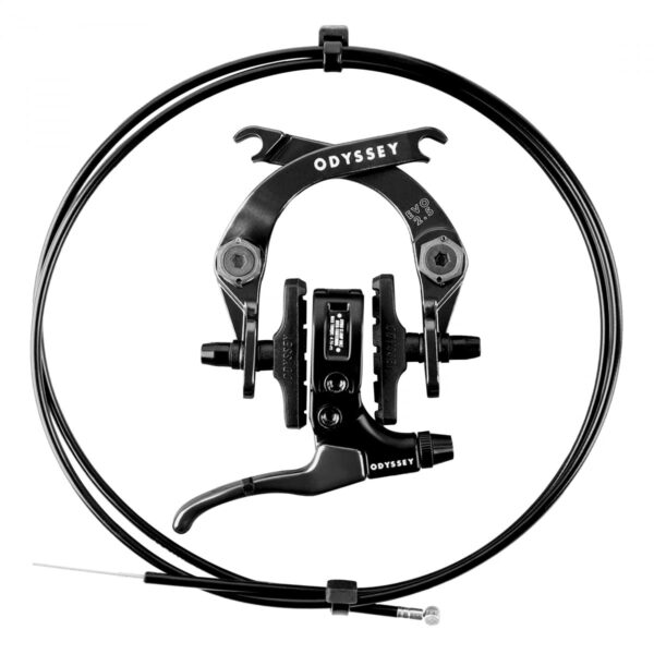 BRAKESET ODY EVOLVER 2.5 BK wMONO LVRLINEAR CBL BMX Brake Kit Upgrade your BMX with the Odyssey Evo 2.5 U-Brake and Mono Lever Kit. Perfect for 2.5'' tires, this set includes a caliper, lever, and cable for front or rear brakes.