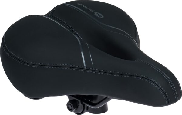 Bell Comfort 1025 Bike Seat with Handle BELL 2 Foam Ergonomic Channel Elastomer Suspension Durable Leather Cover Experience ultimate comfort with the Bell Comfort 1025 Bike Seat. Engineered foam padding, elastomer suspension for a soft ride, and a convenient handle for easy lifting. Perfect for heavy bikes and e-bikes.