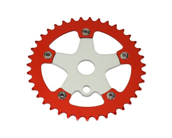 Bike Alloy Chainring 12 X 18 39t RedChainring SliverSpider Lowrider Size Alloy Upgrade your bike with the Bike Alloy Chainring 1/2 X 1/8 39t in stunning Red/Chainring Sliver/Spider colors. Made of high-quality Alloy, this chainring by AltaLine ensures durability and performance. Compatible with 1/2 X 1/8 chains and 1pc cranks, it features standard teeth for smooth rides. Enhance your cycling experience with this stylish and reliable chainring.