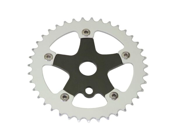 Bike Alloy Chainring 12 X 18 39t SilverChainring BlackSpider Lowrider Size Upgrade your bike with the Bike Alloy Chainring by AltaLine. Featuring 39t teeth, 1/2 X 1/8 chain compatibility, and a sleek silver/black design. Enhance your cycling performance with this durable alloy chainring.