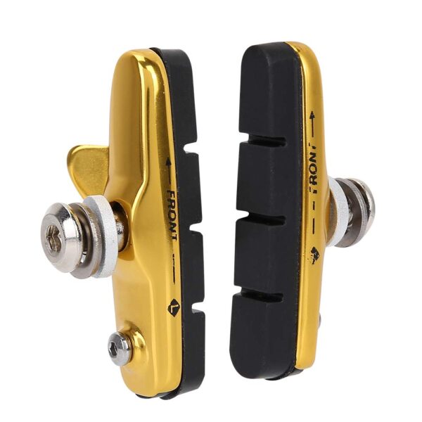 Bike Brake Shoes Lightweight Road Bicycle Accessory Alomejor Gold Size Experience quiet and precise braking with these lightweight folding road bike brake shoes. Easy to install, great control, better brake performance, wide replacement compatibility, and quiet operation make these a top choice.