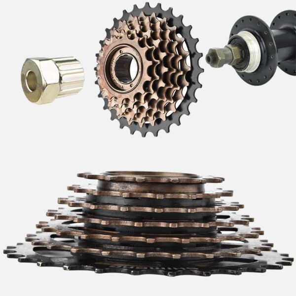 Bike Freewheel Set Cassette Sprocket 7 Speed Mountain Bike Replacement Dilwe Size Upgrade your mountain bike with this high-strength, fine workmanship Bike Freewheel Set. Made of rust-resistant steel, it ensures smooth chain rotation and fast riding speed. Ideal for cycling enthusiasts.