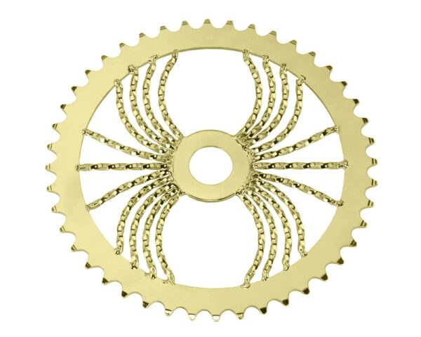 Bike Spider Twisted Steel Chainring 12 X 18 44t Gold Lowrider Size Upgrade your bike with the Bike Spider Twisted Steel Chainring in Gold by Lowrider. Featuring 44 teeth, 1/2 X 1/8 chain compatibility, and a standard tooth type. Enhance your ride today!