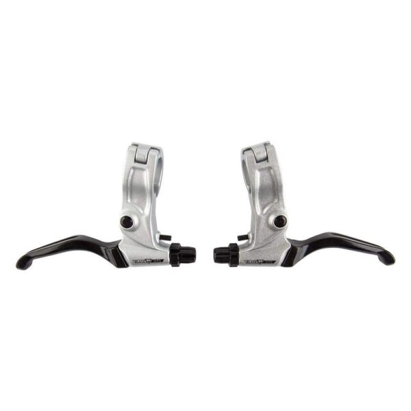 Black Ops BMX Brake Levers Set SilverBlack Forged Alloy 2 Finger 22.2mm Upgrade your BMX with Black Ops Bent Brake Levers in Silver/Black. Forged alloy construction, 2-finger design, 22.2mm clamp. Improve control and style.