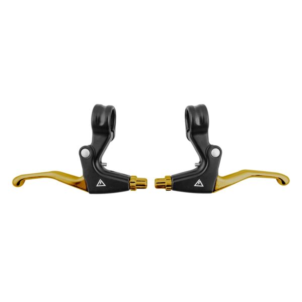 Black Ops V Type Brake Lever Gold Forged Alloy Reach Adjustment Linear Pull Disc 78 Upgrade your bike with the Black Ops V-Type 2-Finger Brake Lever in stunning gold finish. Made of forged alloy with reach adjustment, this lever is compatible with both linear pull and mechanical disc brakes. Fits perfectly on 22.2mm (7/8') handlebars for a customized and comfortable riding experience.