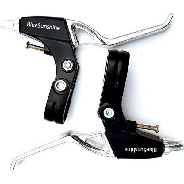 BlueSunshine Aluminum Alloy Bicycle Brake Handle Pair WIROJ Brand 3 Finger Lever 22mm Diameter Upgrade your bike with the BlueSunshine Aluminum Alloy Bicycle Brake Handle Pair from WIROJ. Made from premium aluminum, these 3-finger brake levers are a sturdy and stylish replacement for plastic levers. Compatible with 22mm tubes, ideal for mechanical disc brakes and linear-pull brakes.