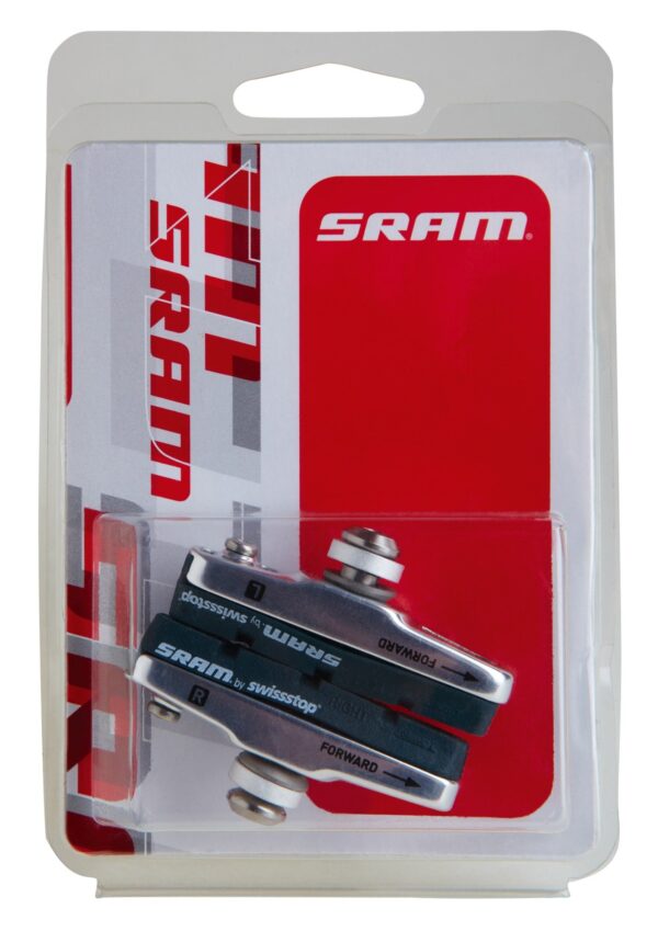 Brake Shoes Red SRAM Black Standard Caliper Bolt In Upgrade your braking performance with SRAM Red Brake Shoes in black. Designed for standard rim compatibility, these caliper brake shoes feature a bolt-in pad attachment style. The SRAM Road Pad & Holder ensure even wear and optimal braking power. Easy installation and maintenance make these a must-have for your bike.