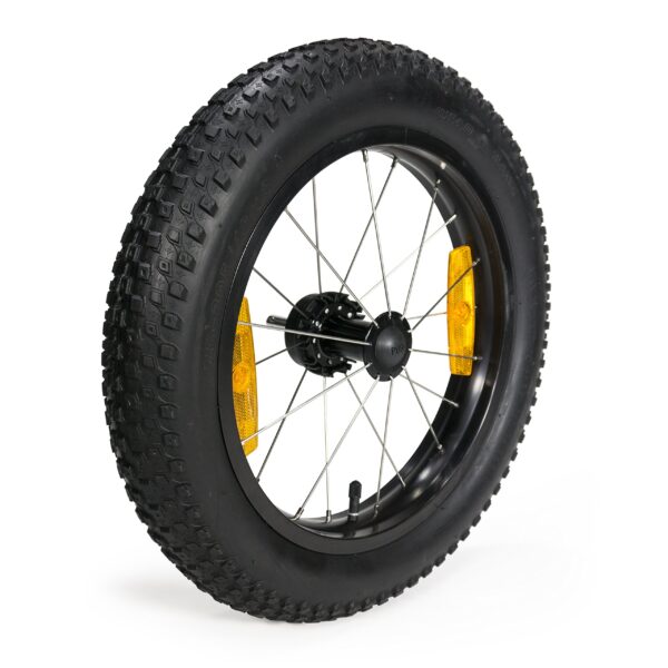 Burley Bike Trailer 16 Wheel Kit Aluminum Rim Knobby Tread Outdoor Lifestyle Enhance your Burley Bike Trailer with this 16+ Wheel Kit for superior handling on various terrains. Wide knobby tires provide stability on snow, sand, and gravel. Upgrade now!