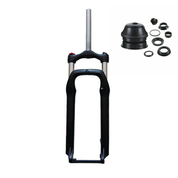 CDHPOWER 26X4.0 BikeBicycle Suspension Fork Fat tire Oil Spring for Beach Snow E Bike CDHPOWER Size 26 Aluminum Alloy Experience ultimate comfort and control with the CDHPOWER 26' Bike Snow Fork. This mechanical fork features locking suspension and is designed to fit 4.0' tires, offering a smooth ride on various terrains. Enjoy the convenience of two locking modes, manual control, and wire remote control for easy adjustments. Package includes 1pc Bicycle Fork (black) and a 11/8' Headset for a complete setup. Please note the recommended safe racing speed of 35km/h for optimal performance.