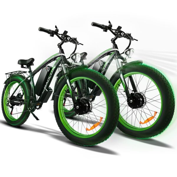 COJMOYOV Two Electric Bikes for Adults 2000W 20Ah Battery Green Embark on thrilling rides with the COJMOYOV Two Electric Bikes. Boasting 2000W power and a 20Ah battery, these bikes offer exhilarating adventures. Available in vibrant green color.