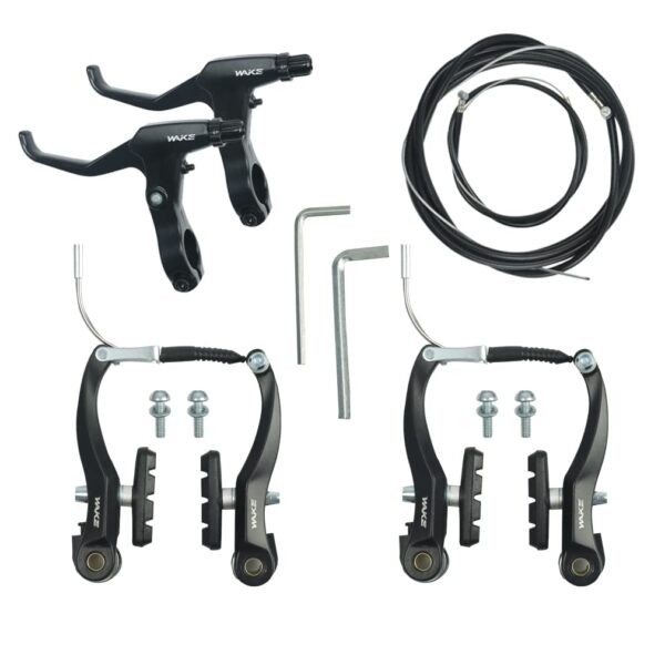 CYSKY Universal Bike Brakes Set MTB Road Front Rear Brake Cables Kit Black Quality Material Upgrade your bike with the CYSKY Complete Universal Bike Brakes Set. This kit includes V brakes, brake levers, and brake cables made of high-quality aluminum alloy and rubber. Easy to install and suitable for various bike types.