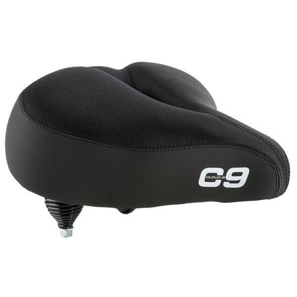 Cloud 9 Cruiser Select Saddle 10.5 x 10.75 Black Lycra Top Superior Comfort Experience superior comfort with the Cloud-9 Cruiser Select Saddle. Ergonomic memory foam, steel rails, and coil-spring suspension ensure a blissful riding experience. Say goodbye to soreness and discomfort with this top-rated bike seat.