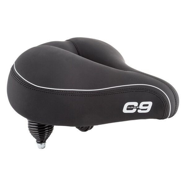 Cloud 9 Cruiser Select Saddle 10.5 x 10.75 Black Soft Touch Vinyl Experience superior comfort with the Cloud-9 Cruiser Select Saddle. Engineered for lasting durability, this saddle features multi-stage memory foam for ergonomic support and steel rails with elastomer suspension to absorb road vibrations. Say goodbye to soreness and discomfort with the anatomic relief design and vented cutout that provides airflow for a cool ride. Trust over 7,000 positive ratings for the ultimate cycling comfort upgrade.