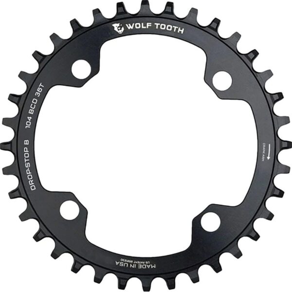 Components 104 Bcd Chainring for Shimano 12 Speed 36t Wolf Tooth Drop Stop ST Upgrade your bike with the Components 104 Bcd Chainring by Wolf Tooth. This 36t chainring, made from high-quality 7075-T6 aluminum, is designed for Shimano 12-speed Hyperglide+ chains. Benefit from the innovative Drop-Stop tooth design for better performance and durability.